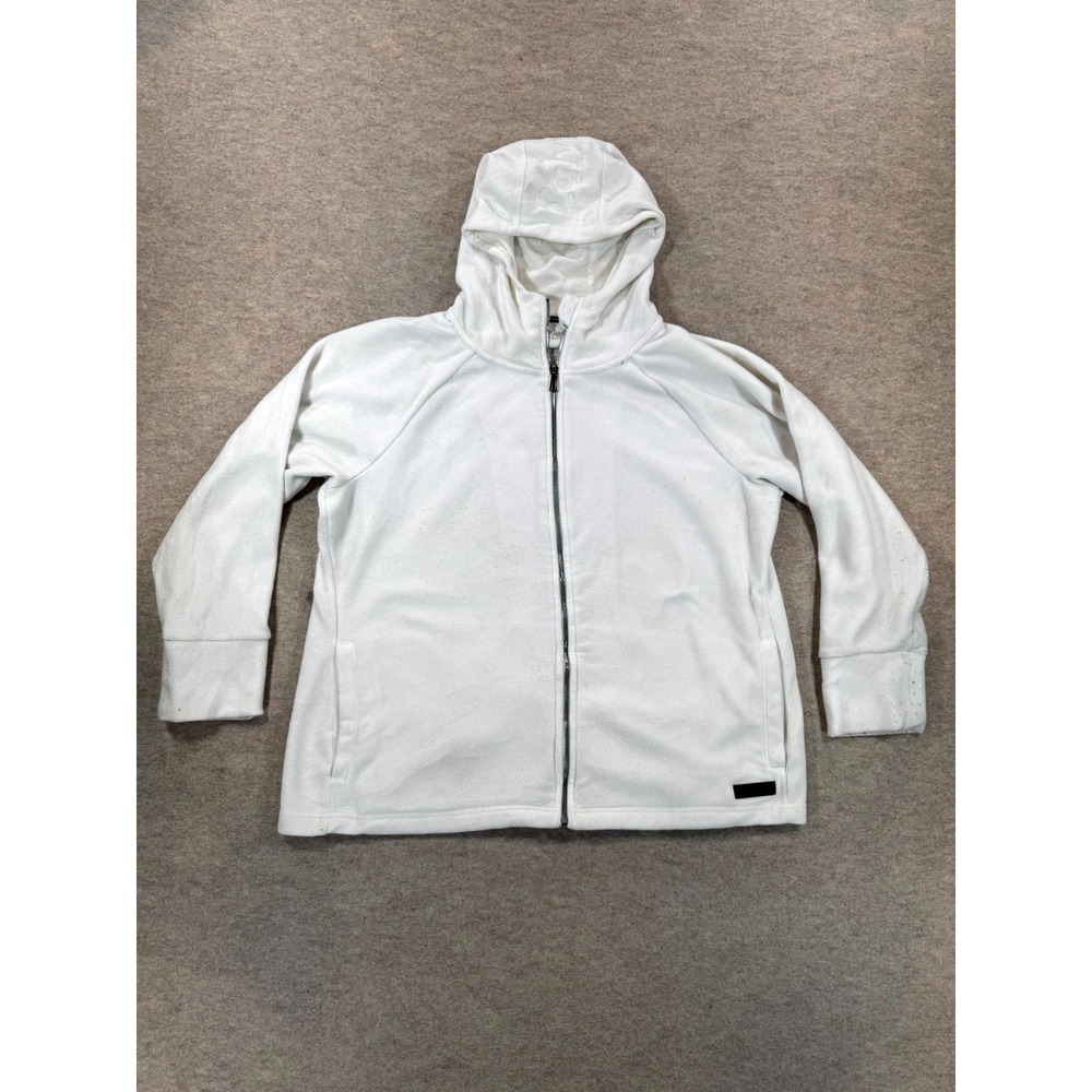 Calvin Klein Performance Fleece Hoodie Womens 2X White Logo Full Zip Walking Gym
